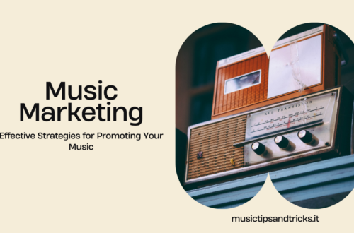 Creative visual representing music marketing strategies with diverse artists engaging with digital and traditional media